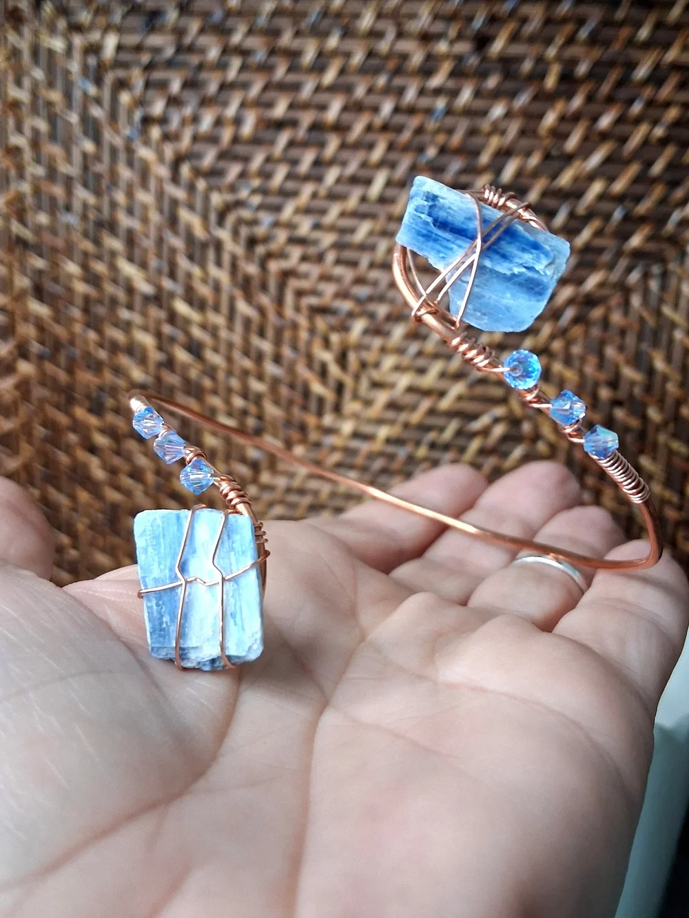 Crystal Copper Arm Cuff with Raw Blue Kyanite, OS